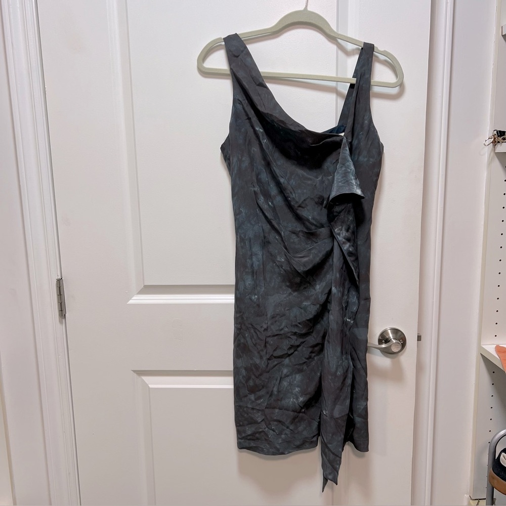 Graham & Spencer Watercolor Tie Dye Ruffle Front Sleeveless Silk Dress Sz Medium